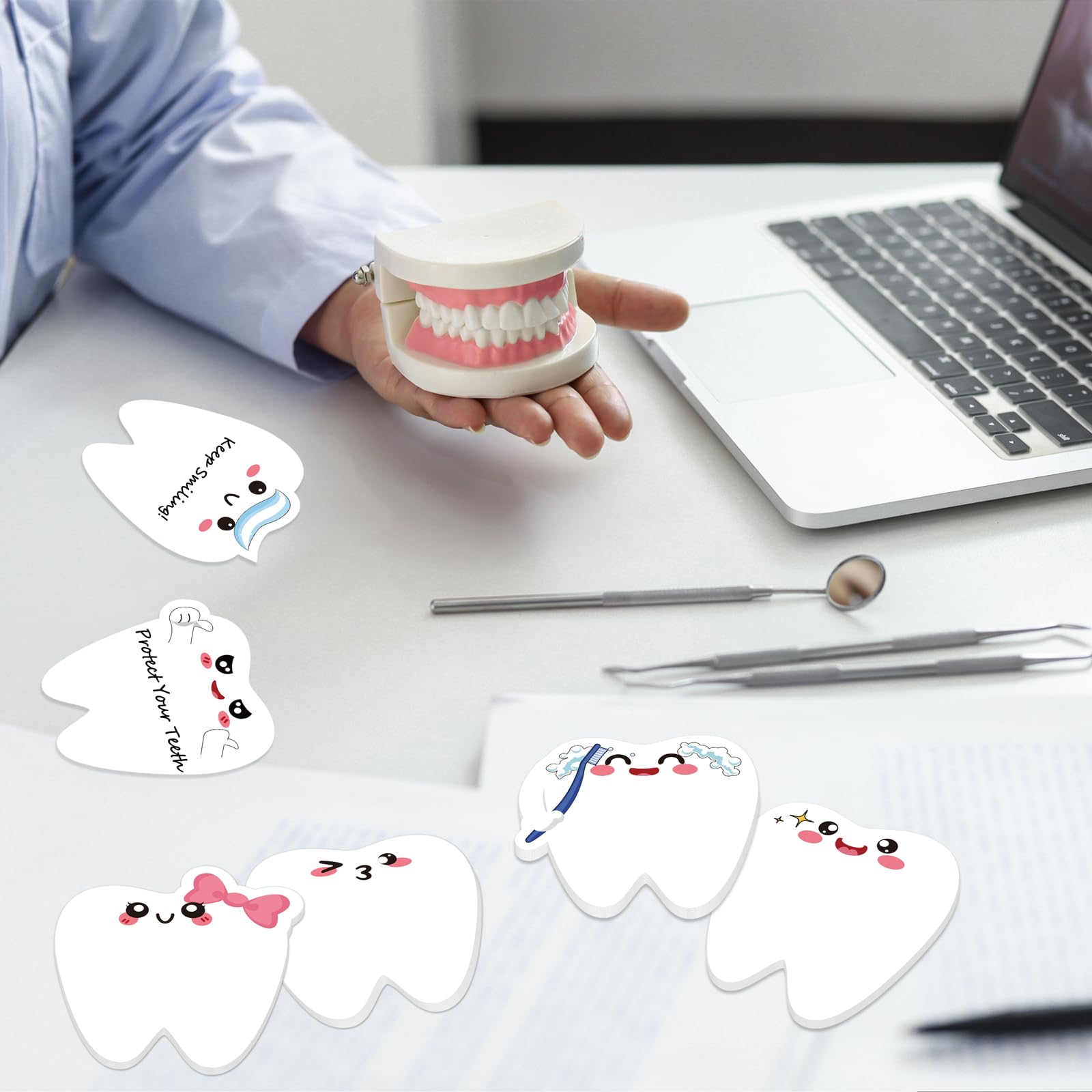 30Pcs Nurse Week Dental Assistant Appreciation Tooth-Shaped Sticky Notes Gifts: Dentist Post it Notepad for Adults, Coworker, Employees Christmas Holiday Office Party Supplies