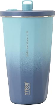 TYESO 20oz Tumbler with Retractable Straw, Stainless Steel Tumbler with straw inside Stainless steel wide-mouth vacuum insulation bottler home office outdoor multi-color GRADIENT BLUE, 20 oz