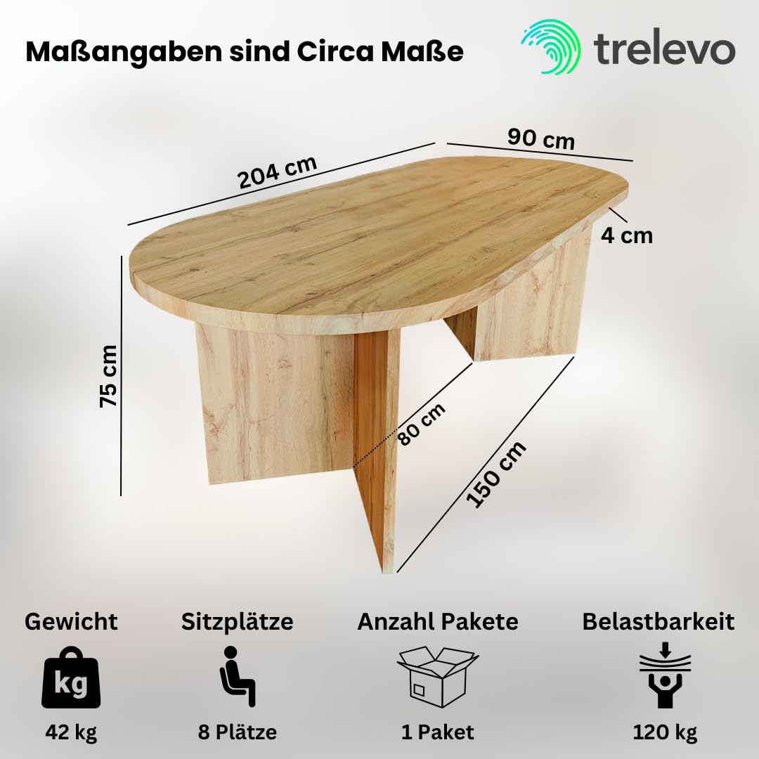 Esszimmertisch 204x90 cm Wildeiche-Optik V-Form gerade Kanten