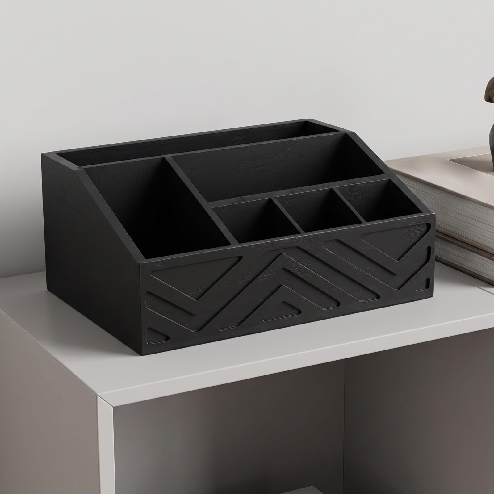 Schwarzer Holzbriefsortierer mit 6 Fächern für Brief und Postsortierung Rustikaler Dekorativer Desktop Organizer für Küchenarbeitsplatten und Schreibtisch