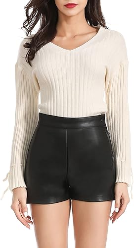 Miniatura 4 de Everbellus - Pantalones cortos de piel sintética de cintura alta para mujer