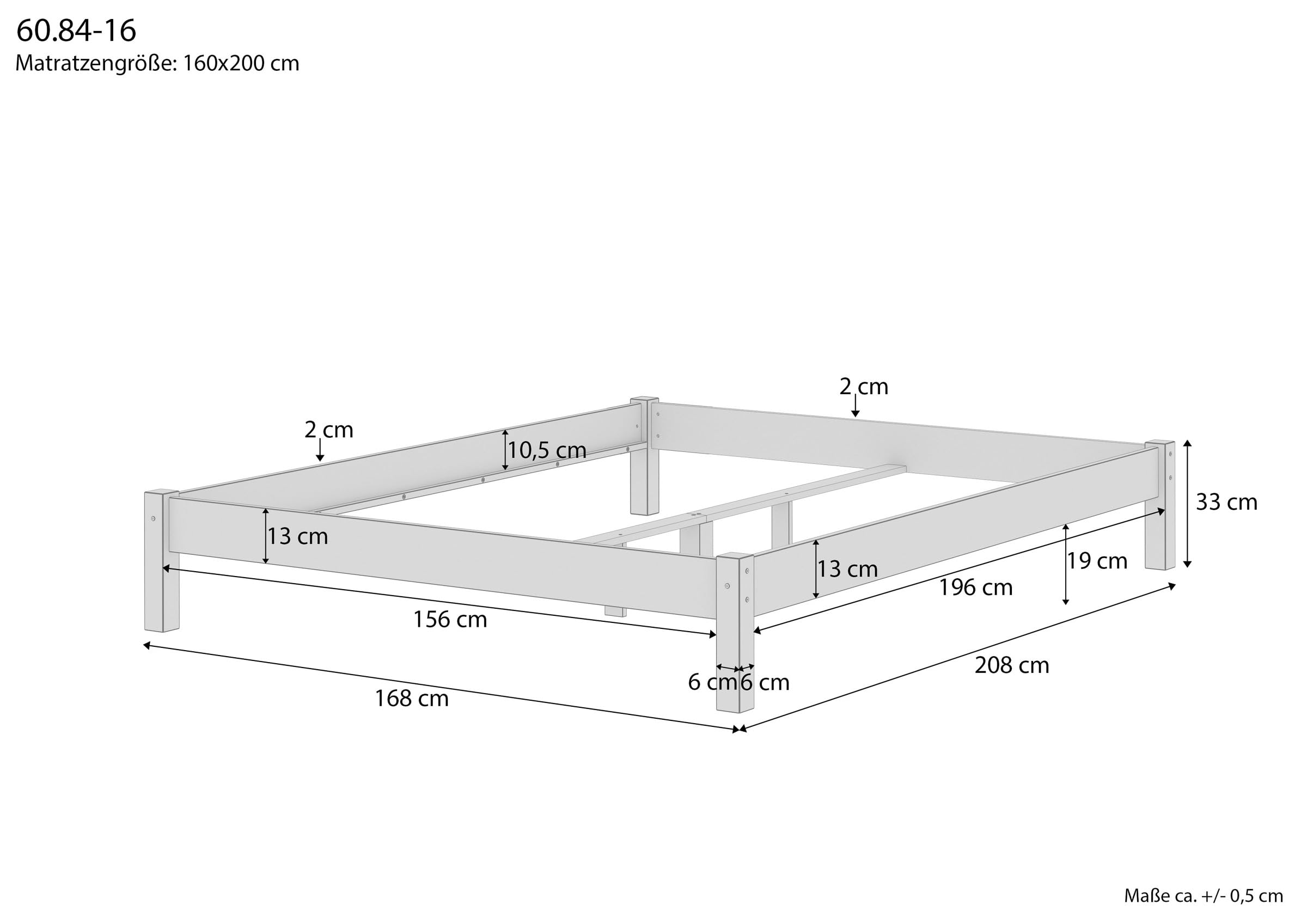 Erst-Holz®Niedriges Doppelbett Massivholzbett Buche 160 x 200 cmohne Zubehör