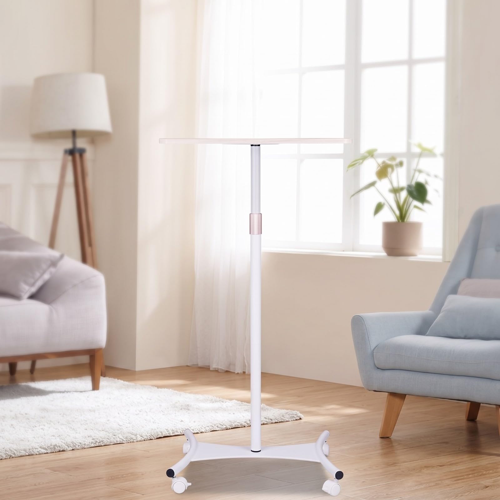 Tavolino Ruote Robusto | Design Salvaspazio Compatto, Tavolo D'appoggio, Stabile, Mobile, per Soggiorno, Bianco, Pavimento+Ruote