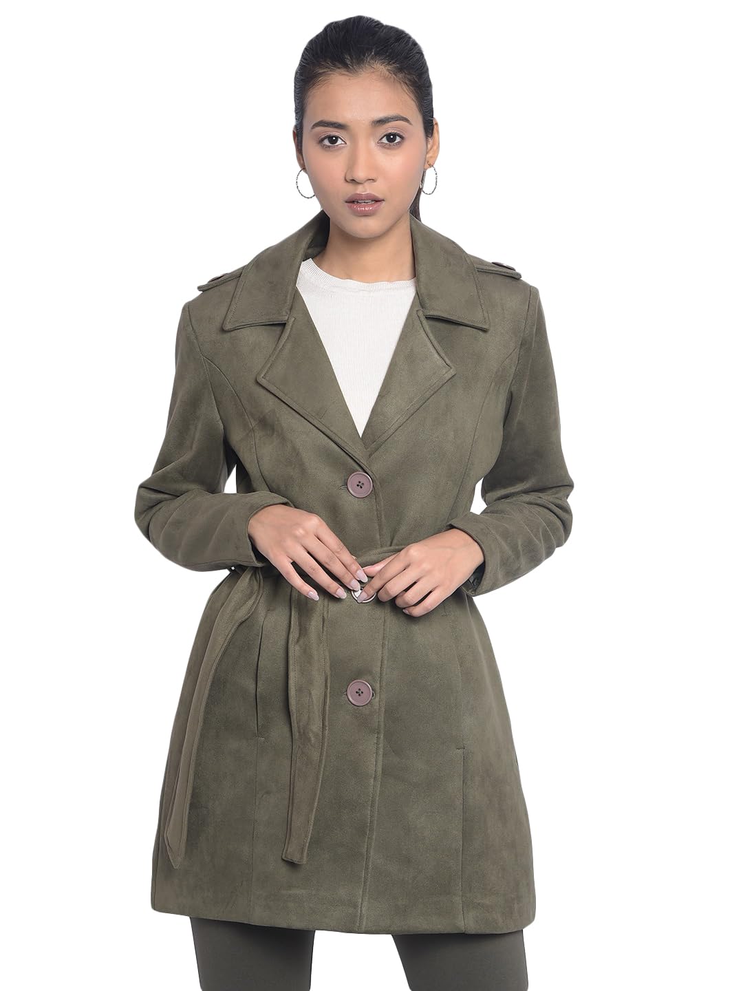 crimsoune club Women's Olive Overcoat with Belt-picture-22
