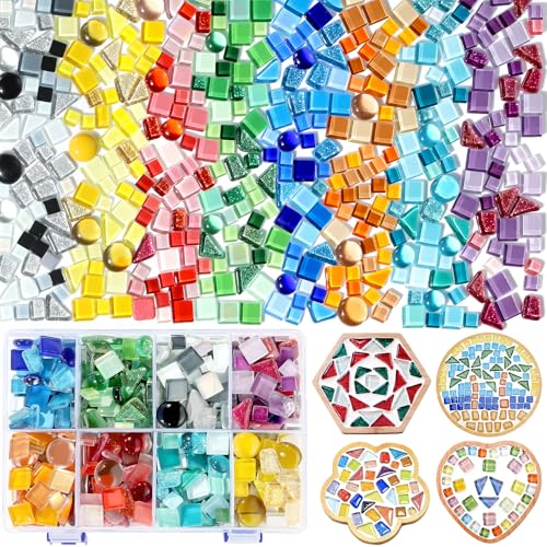 Zefy 1015g 8 Color Mosaic Tiles Mosaic Tiles for Crafts with Divided Storage Box Mixed Irregular Shapes Glass Tiles for DIY Crafts Home Decor Art Projects