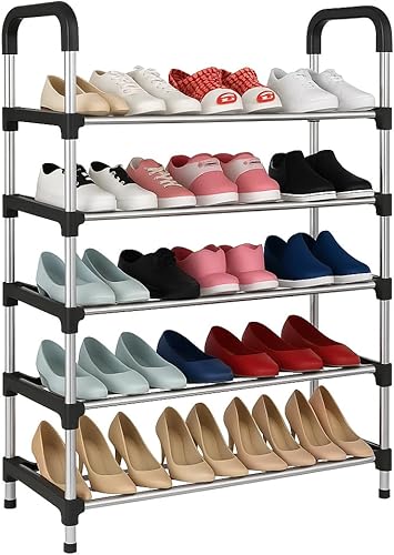 Organizador de zapatos de 5 niveles, estante de metal apilable para zapatos, para entrada, armario o dormitorio, capacidad para 25-30 pares,