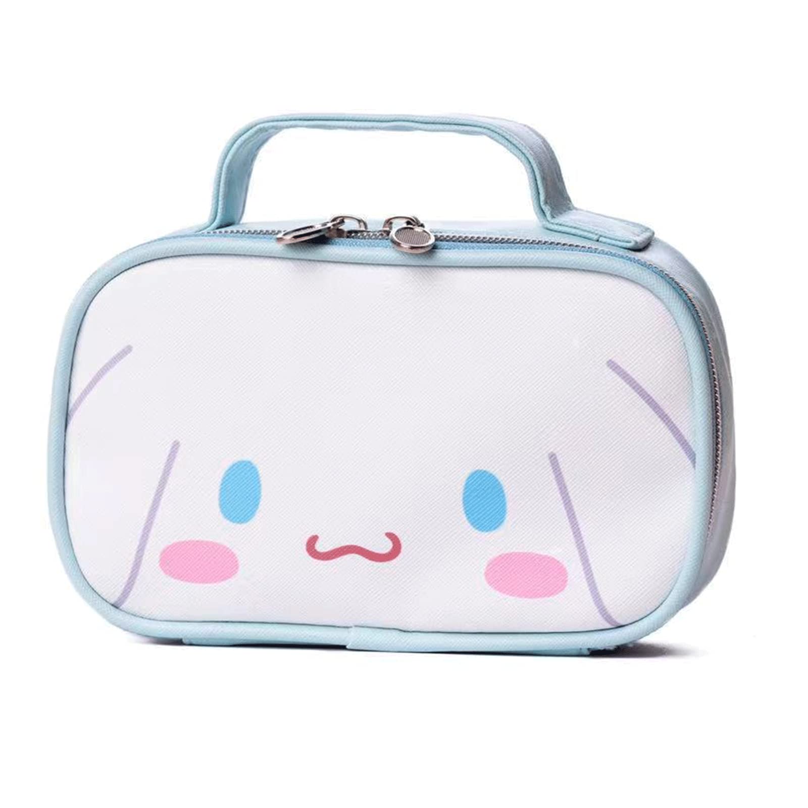 Kawaii - Bolsa de maquillaje de anime, bonita bolsa de cosméticos de dibujos animados, mini bolsa de aseo de viaje, impermeable, reutilizable, accesorios de maquillaje de piel sintética para - Azul