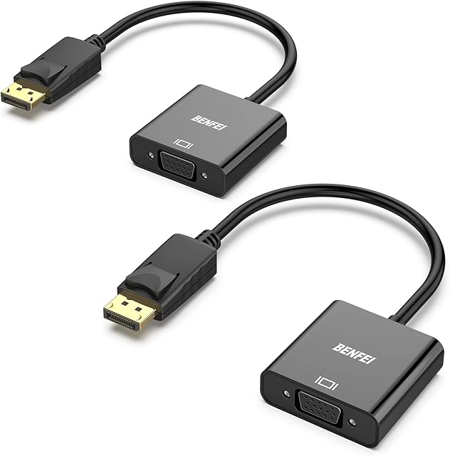 BENFEI DisplayPort to VGA Adapter 2 PACK, Dp Display Port to VGA Converter Male to Female Gold-Plated Cord for Lenovo, Dell, HP, ASUS