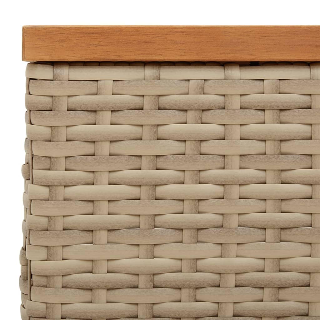Stół ogrodowy, beżowy, 70 x 70 x 25 cm, z otworem na parasol przeciwsłoneczny z rattanu PE i drewna akacjowego, stabilna rama stalowa na taras i do ogrodu