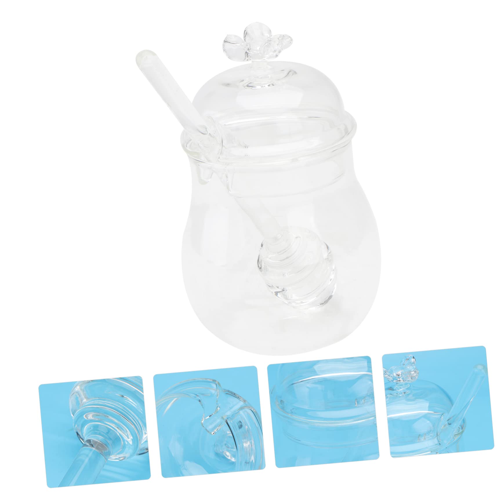 DECHOUS 1pc Glass Honey Jar Honey Dipper Jar Honey Canister Food Container Drink Beehive Honey Pot Snack Container Tea Jar Food Storage Container Crystal Multifunction re-usable