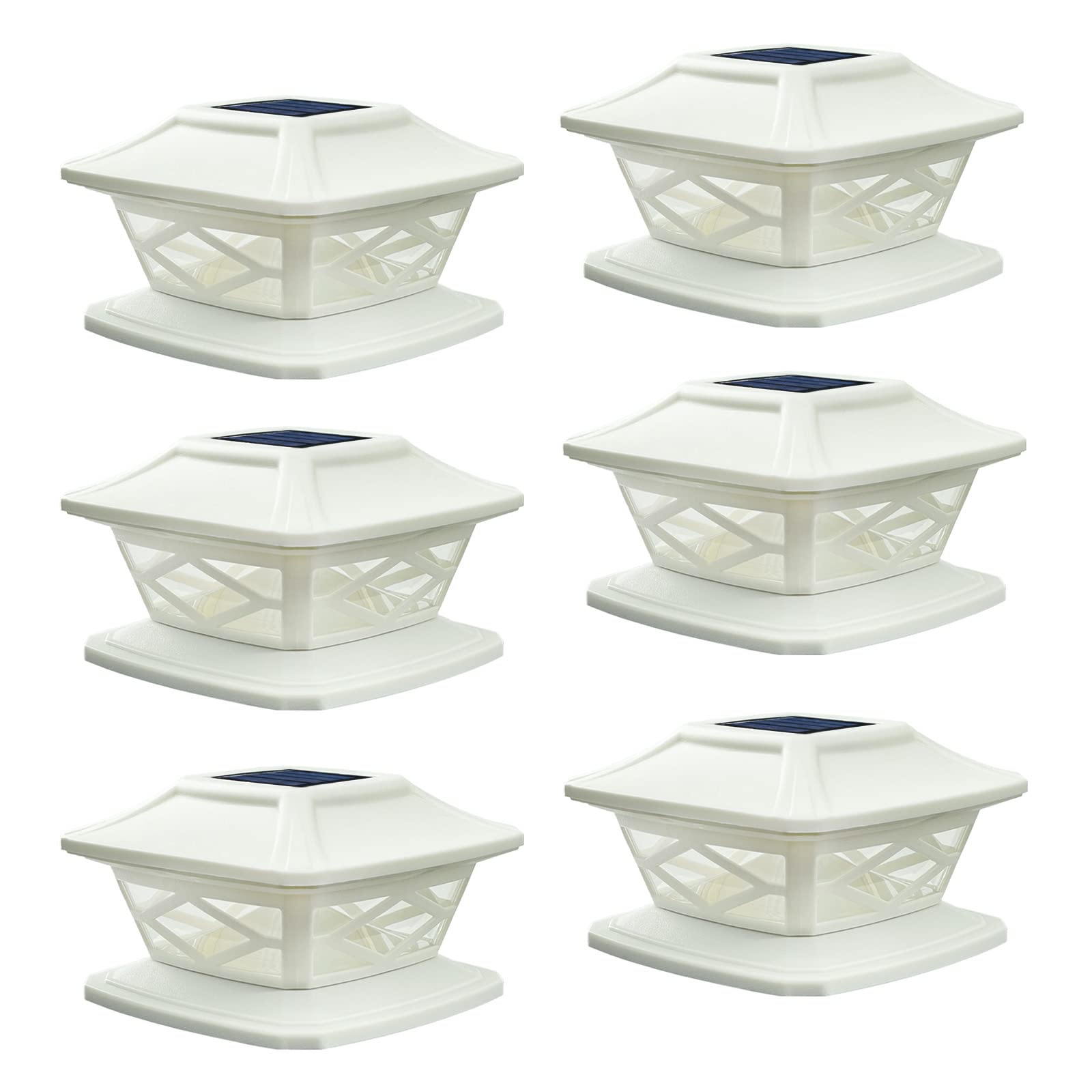 JOHOO Fence Post Cap Solar Lights, 6 PK Cool White LEDs Outdoor Deck Lamp Fits 4x4 5x5 6x6 Wooden Posts Waterproof for Deck, Patio, Garden, Yard Decoration