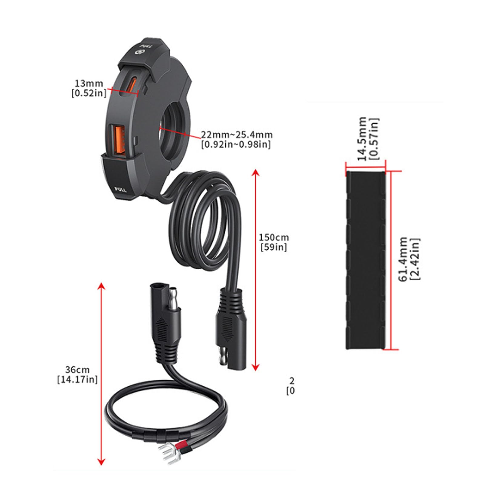 Motorcycle USB Charger, Dual Port USB Charger 12V to 24V PD30W Power Supply QC18W Fast Charging Adapter Handlebar Cellphone Adapter