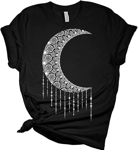 Miniatura 2 de Camiseta de manga corta con diseño de mandala para mujer, diseño de luna, estilo casual, talla grande
