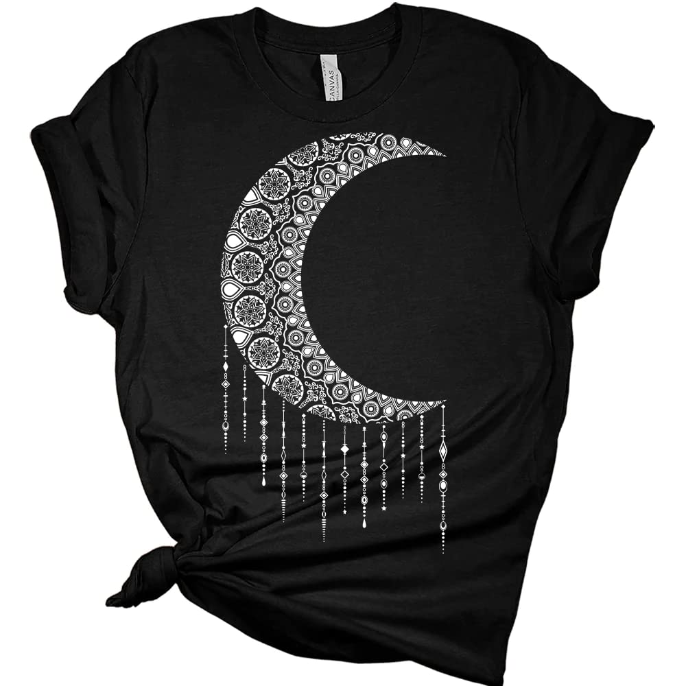 GyftWearWomen's Mandala Shirt Moon T-Shirt Summer Bella Short Sleeve Top Casual Plus Size Graphic Tee