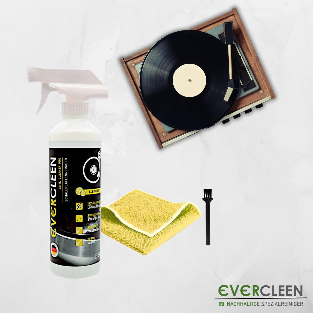 Vinyl Record Cleaner Kit 6-Piece Set – 3x500ml Vinyl Cleaning Solution +3X Microfibre Cloth – Best Vinyl Cleaner for Records – Eco-Friendly, Vegan, Made in Germany