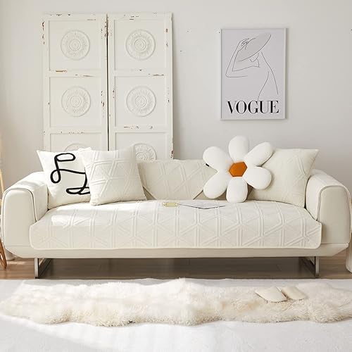 Miniatura 2 de Funda de sofá de terciopelo súper suave con bordado geométrico, funda gruesa y cálida para sofá modular, cómoda funda de felpa antideslizante para