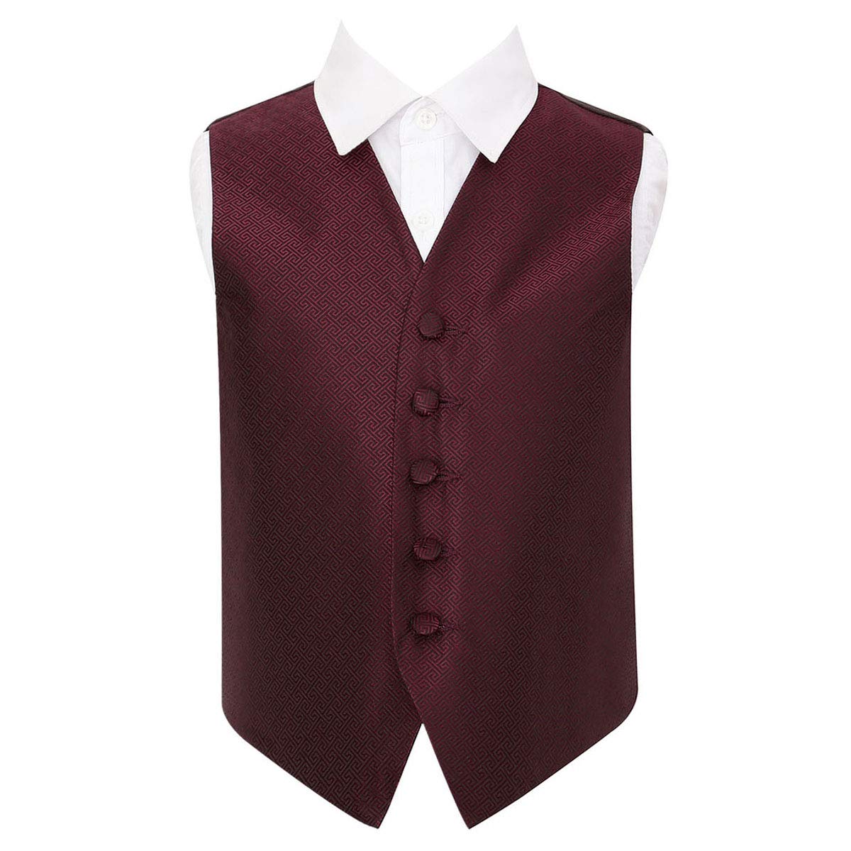 DQT Boys Greek Key Waistcoat - Wedding Party & Formal - Burgundy 11-12 Years 32"