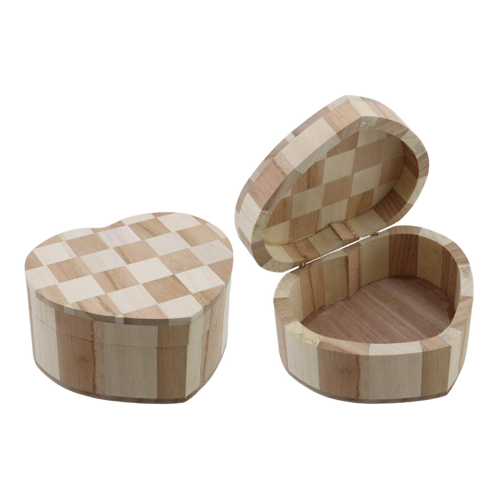 HEVSTIL Confezione da 2 scatole per anelli in legno massiccio a forma di cuore, per fai da te, scatola regalo rustica e bohémien, 11 x 11 cm