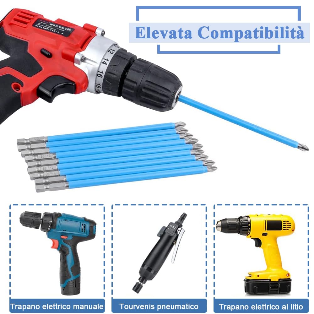 Mesee 10Pz Punte Cacciavite a Croce PH2 da 150mm Punte Cacciavite Phillips ad Impatto Punte da Avvitamento Antiscivolo Punta Esagonale in Acciaio S2 per Cacciaviti Avvitatori Trapani Elettrici