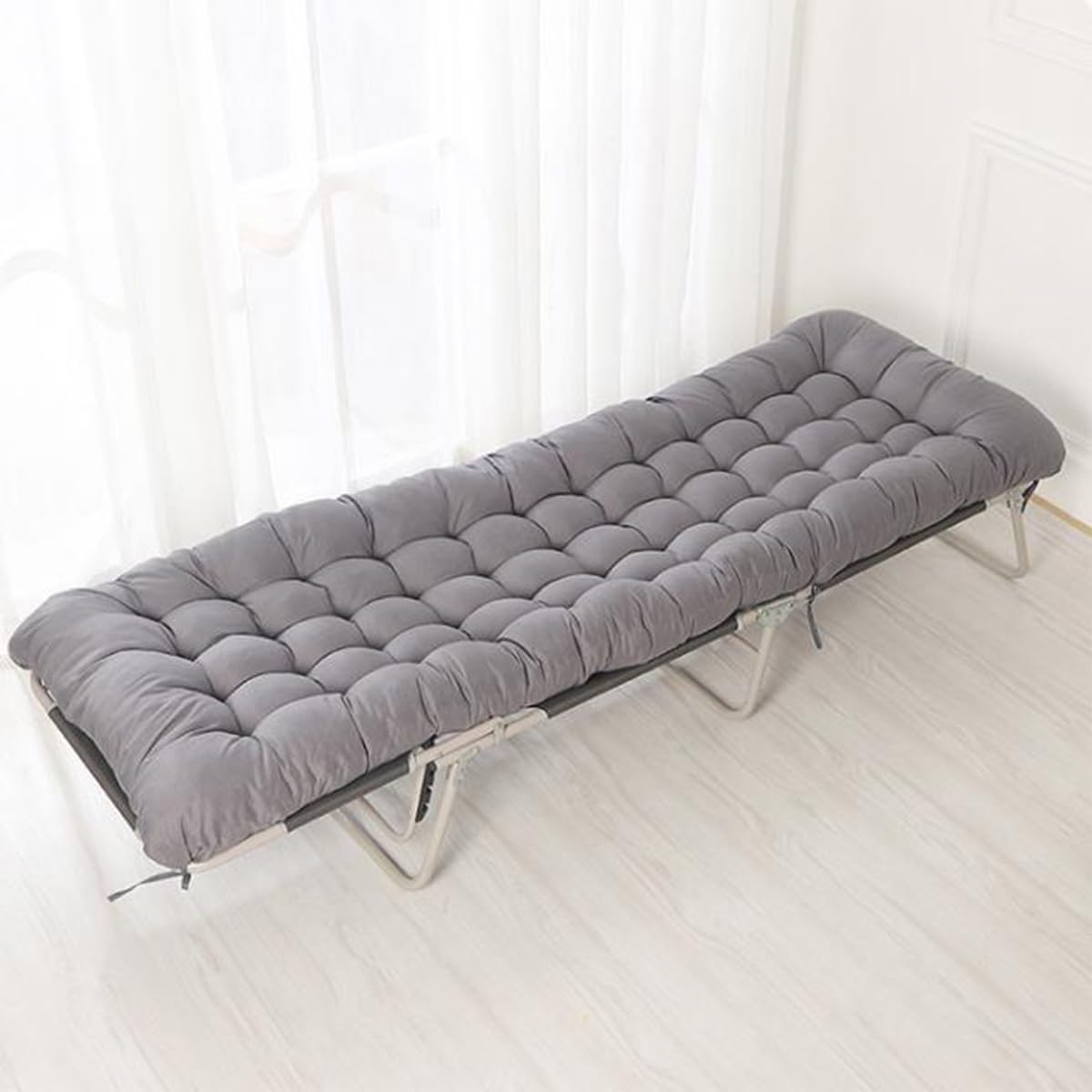 Cuscino di ricambio per sedia a sdraio, spesso e confortevole, per sedia a dondolo, per spiaggia, giardino, con cinghie antiscivolo, cuscini per mobili da patio (grigio, 180 x 53 x 8 cm)