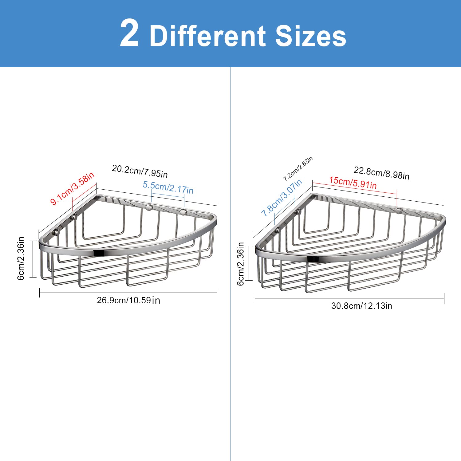 [Paquete de 2] Organizador de ducha esquinero para baño, acero inoxidable SUS304, resistente al óxido, soporte para champú, estante de almacenamiento montado en la pared para baño, cocina,