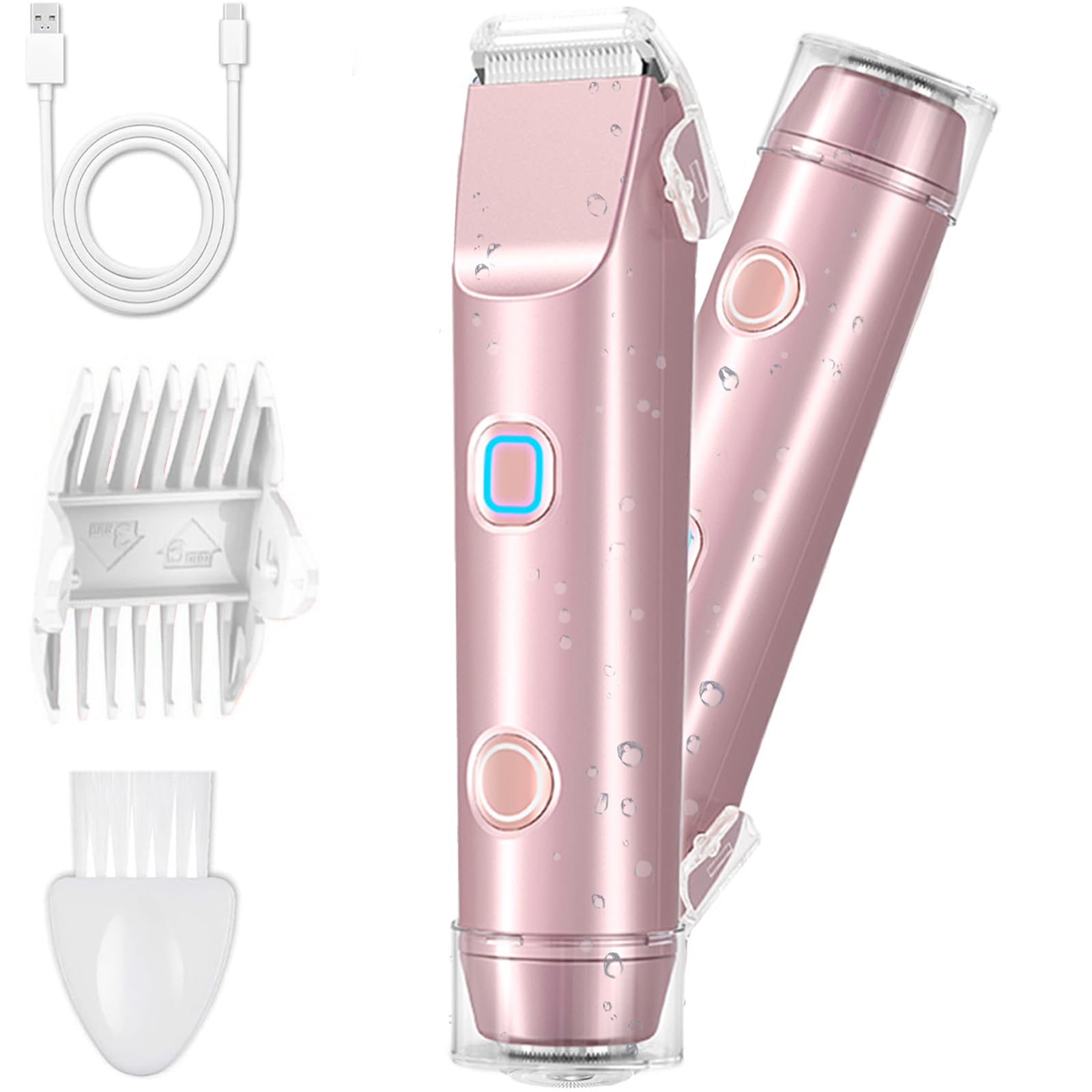 Afeitadora Eléctrica para Muje, cortapelos corporal para mujer recortadora, Rasuradora Mujer zona Intima seco/mojado para Bikini Axilas Brazos Cara Nariz (Rosa)