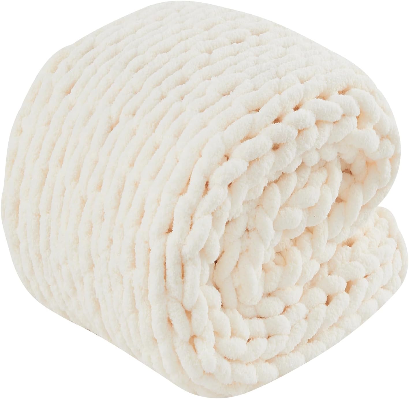 Chunky Knit Crochet Blanket - Thick, Suitable for Sofa, Bed & Home Decoration (Beige, 50in*60in)