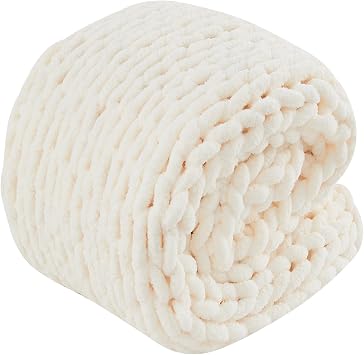 Chenille Throw Blanket, Knitted Blanket, Hand Knitted, Skin Friendly, Ventilated and Breathable, Machine Washable, Home Decor Custard, 40 * 50