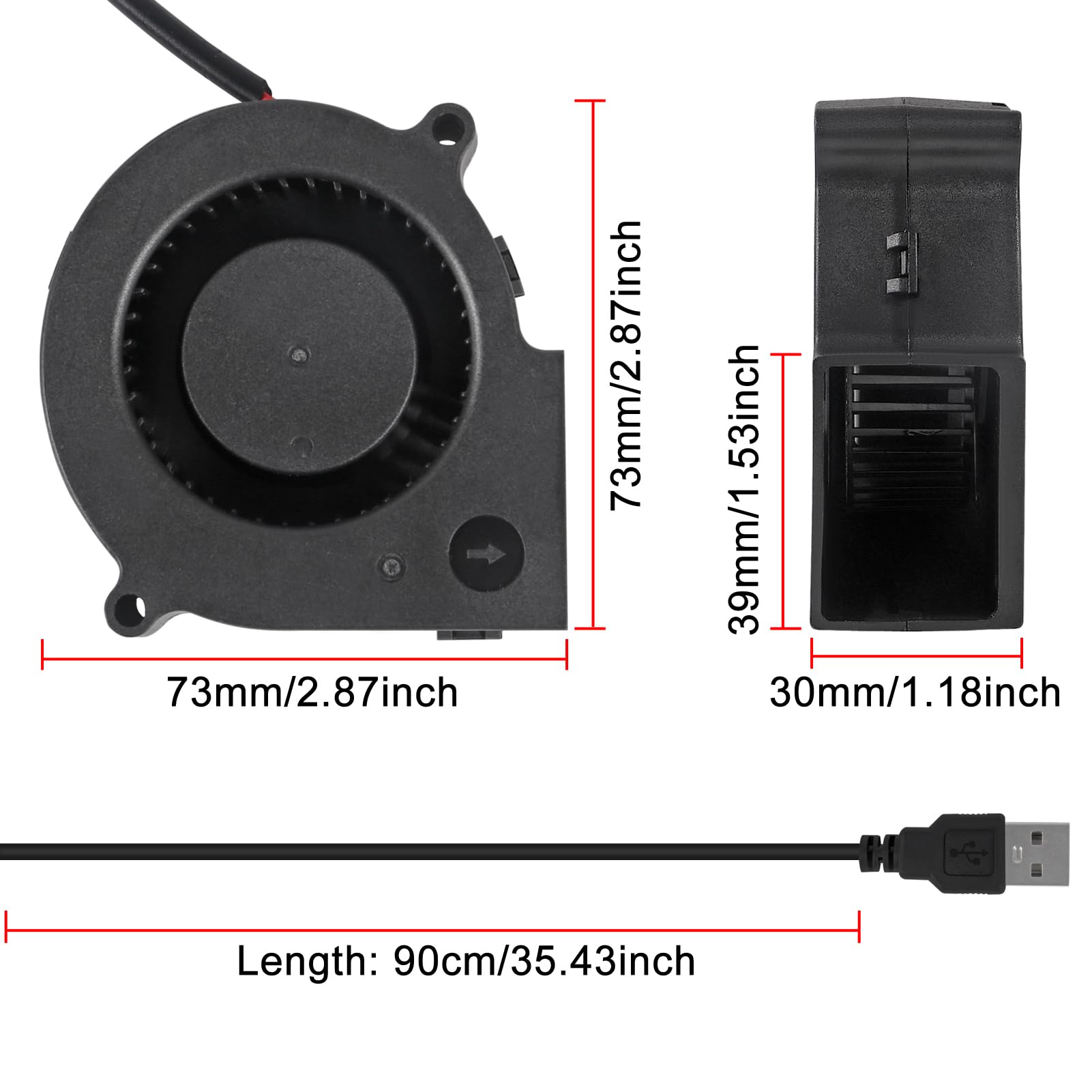 ACEIRMC 4pcs 75x30mm Ventilatore Ventola di Raffreddamento Turbina Ventilatore Centrifugo 5V Brushless USB Manicotto Cuscinetto/Doppio Cuscinetto A Sfera 2 pin Computer Fan Multi Usato