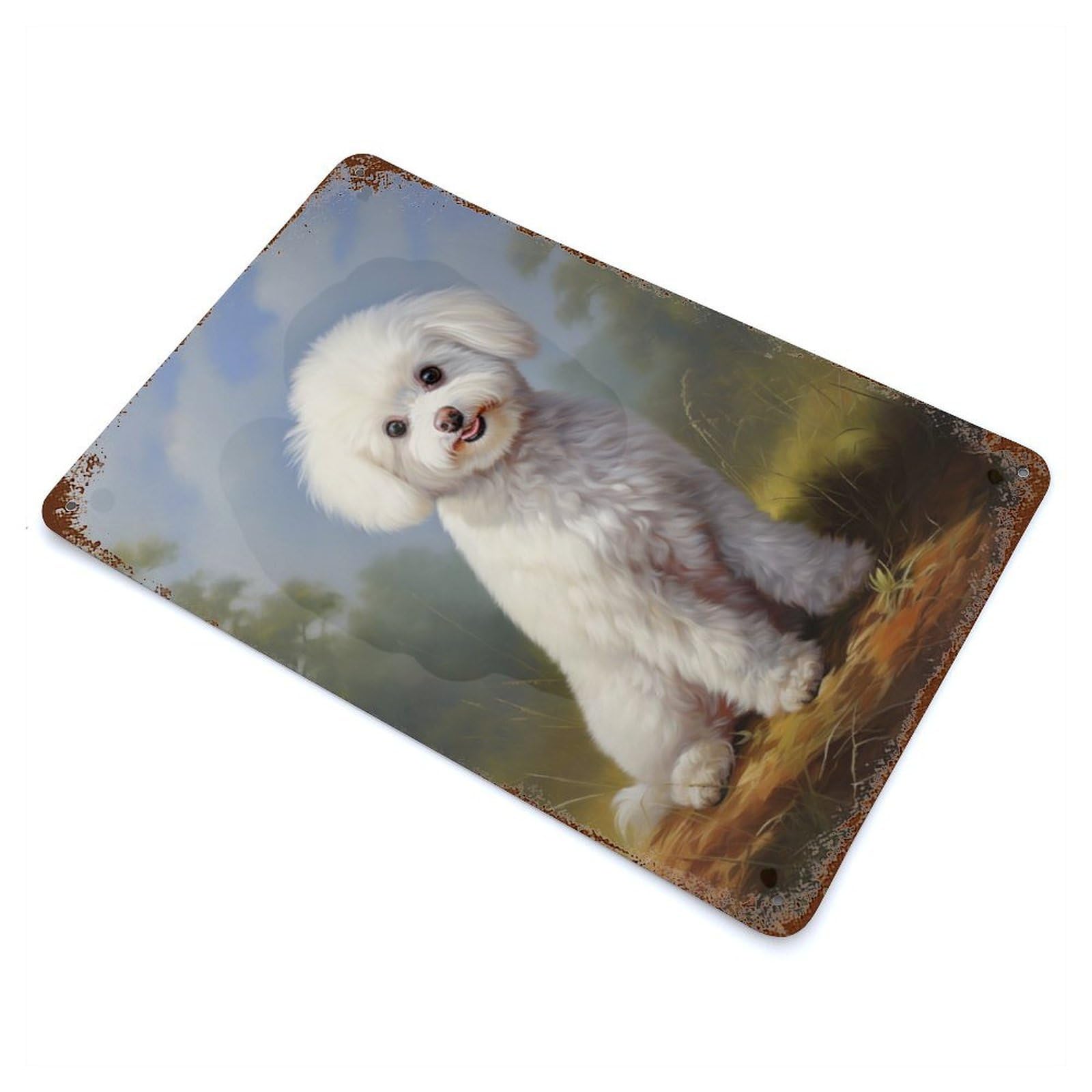 Bichon Frisé Rustic Tin Plaque 11.8"x7.9", for Living Room, Hallway And Home Decor, Decorative Metal Wall Art