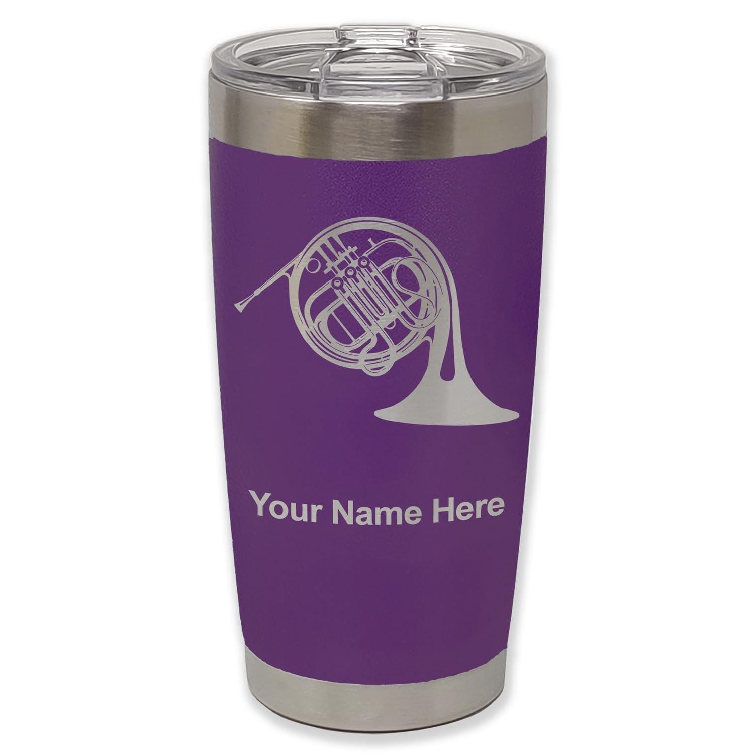 LaserGram 20oz Vacuum Insulated Tumbler Mug, French Horn, Personalized Engraving Included (Dark Purple)