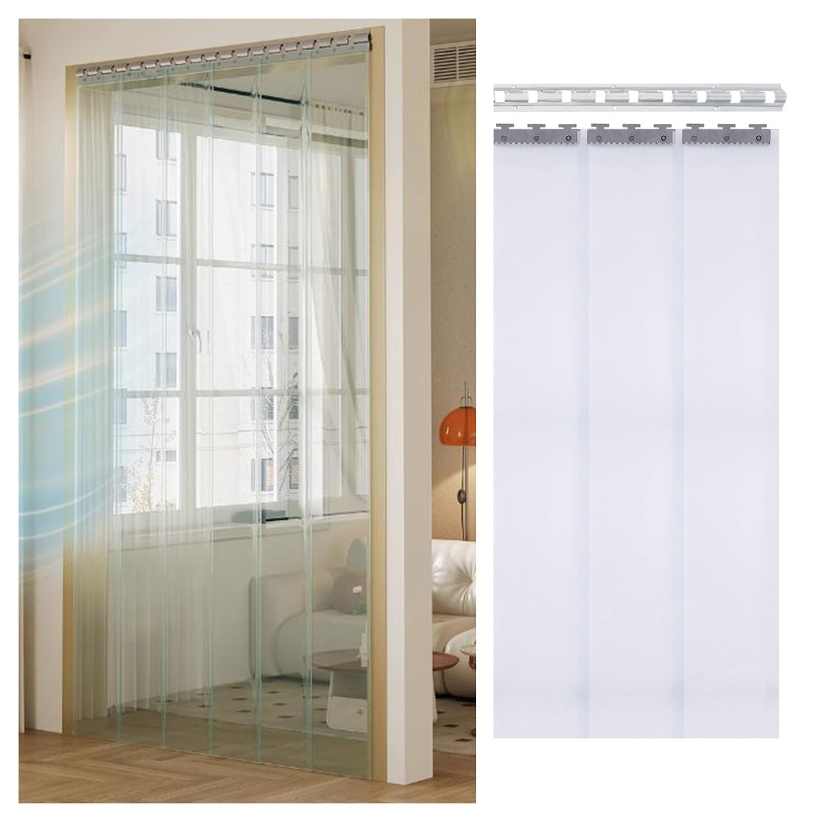 Rideau en PVC transparent pour porte de supermarché et flux de clients