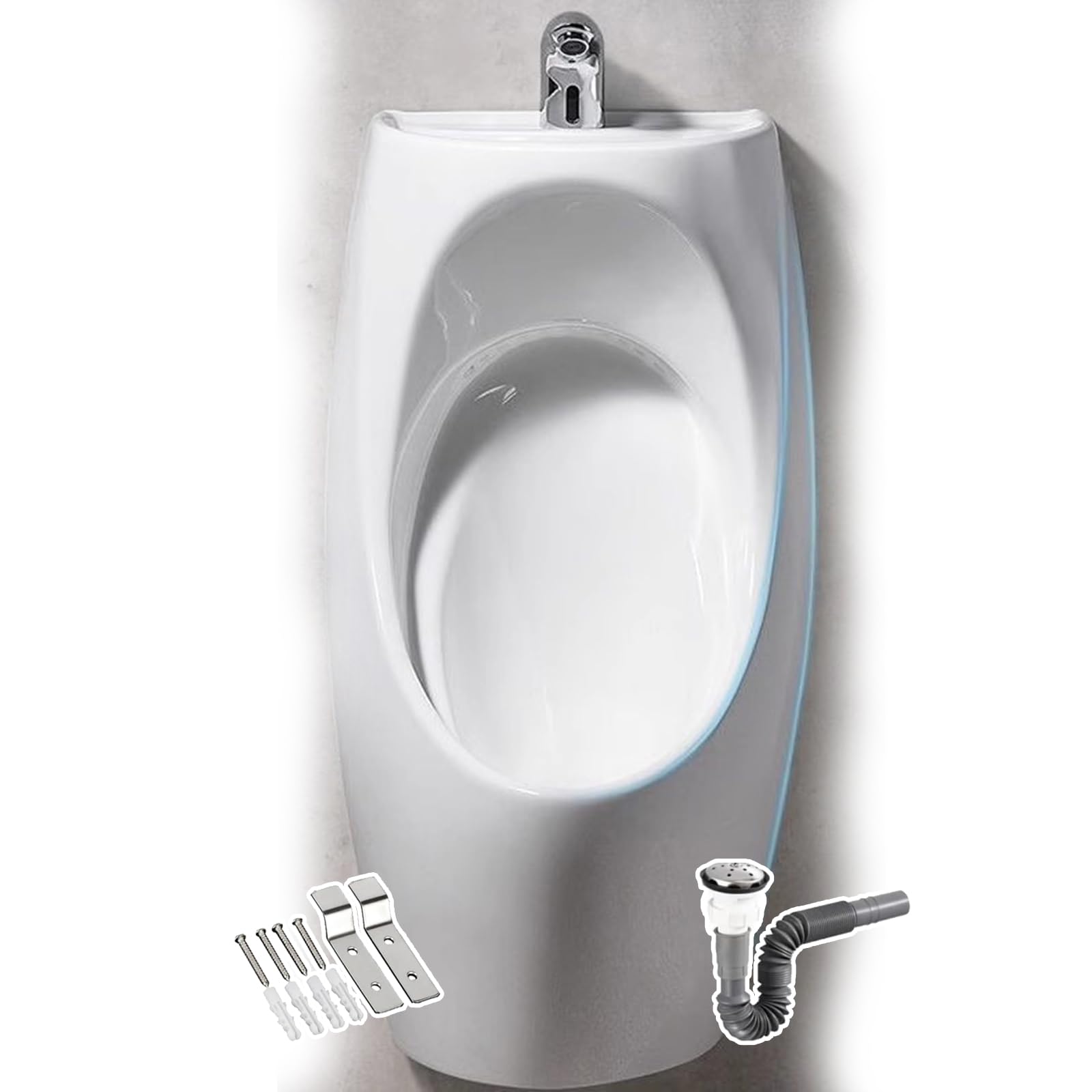 Orinal blanco montado en la pared para hombre con sensor de descarga fuerte de 72 cm de altura, ideal para el hogar y baños públicos, diseño eficiente de ahorro de agua