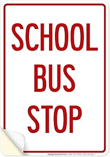 School Bus Stop Sign, 10x7 Inches, 4 Mil Vinyl Decal Stickers Weather Resistant, Made in USA by My Sign Center
