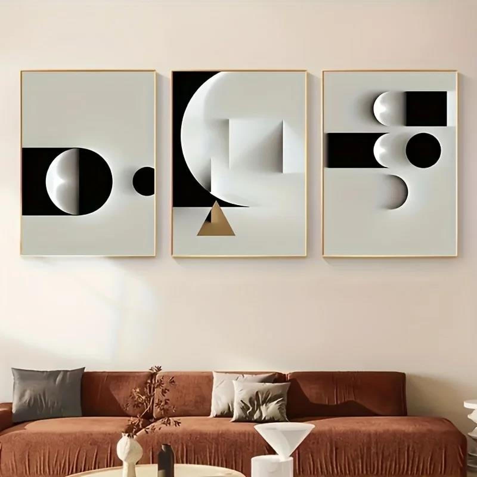 Yocheng 2D Flat, Three Pieces Of Abstract Geometric Canvas Paintings In Black And White, Nordic Poster Images For Livin 40x60cmx3 No Frame