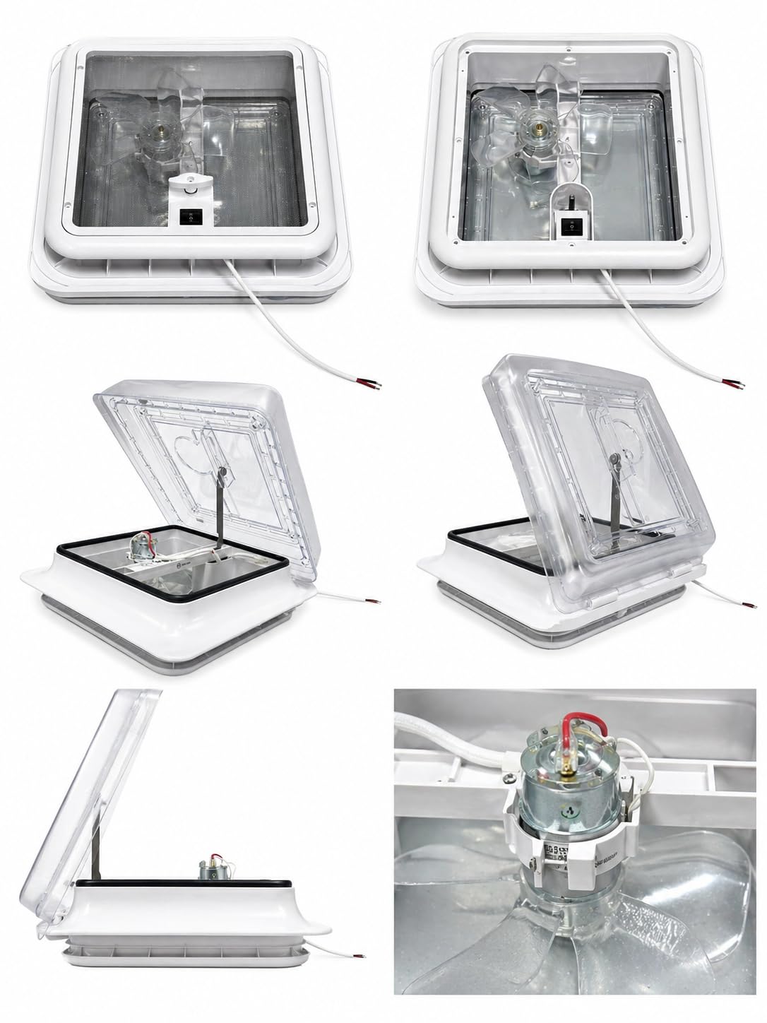Claraboya Camper XENPER 28x28 cm Transparente con Ventilador 12V y Mosquitera | Medida Exterior 36x36 cm | Extractor Techo Autocaravana Furgoneta | Homologación CE y 10R