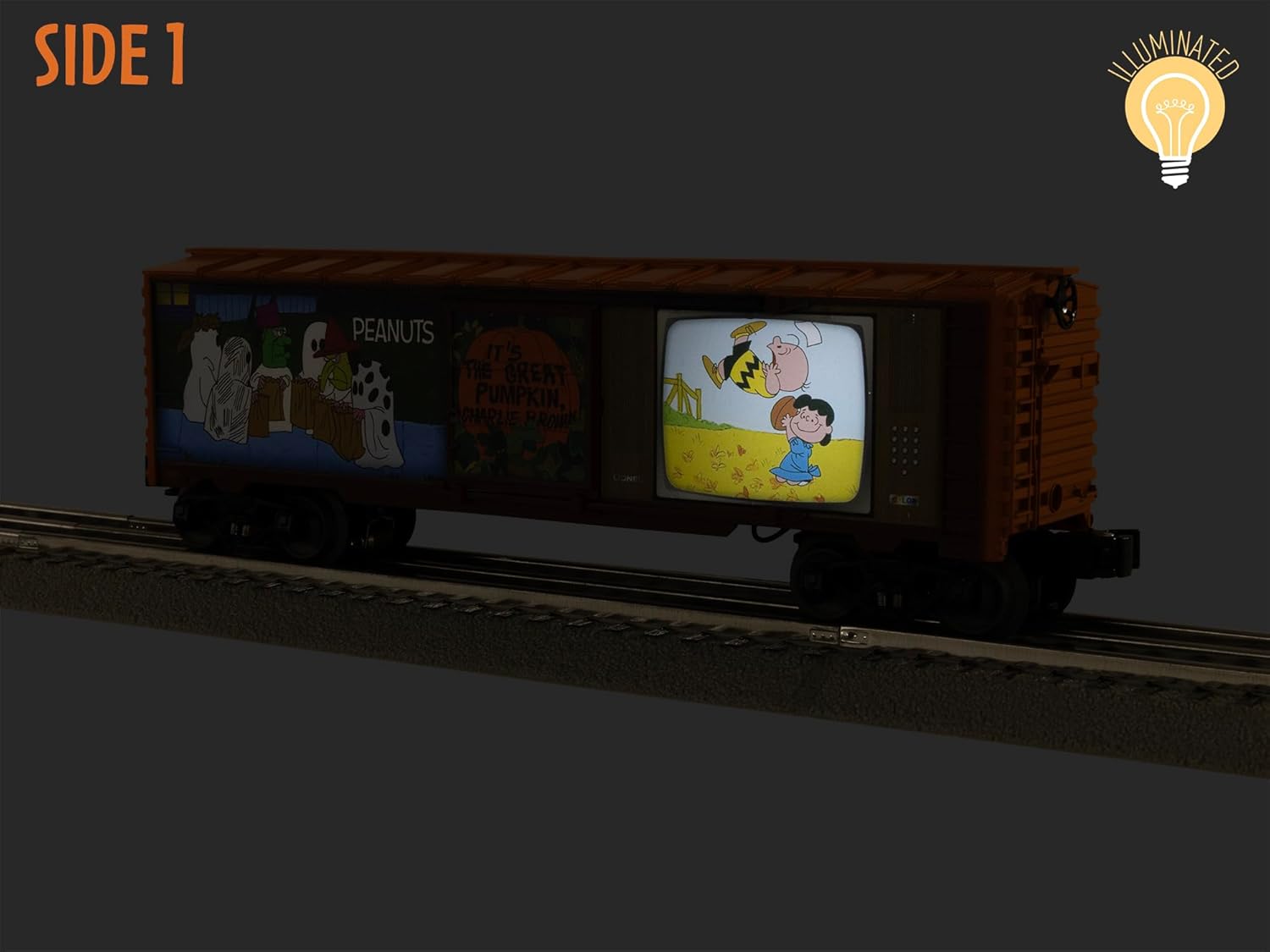 Lionel Peanuts “It’s The Great Pumpkin Charlie Brown” Illuminated TV O Gauge Model Train Boxcar