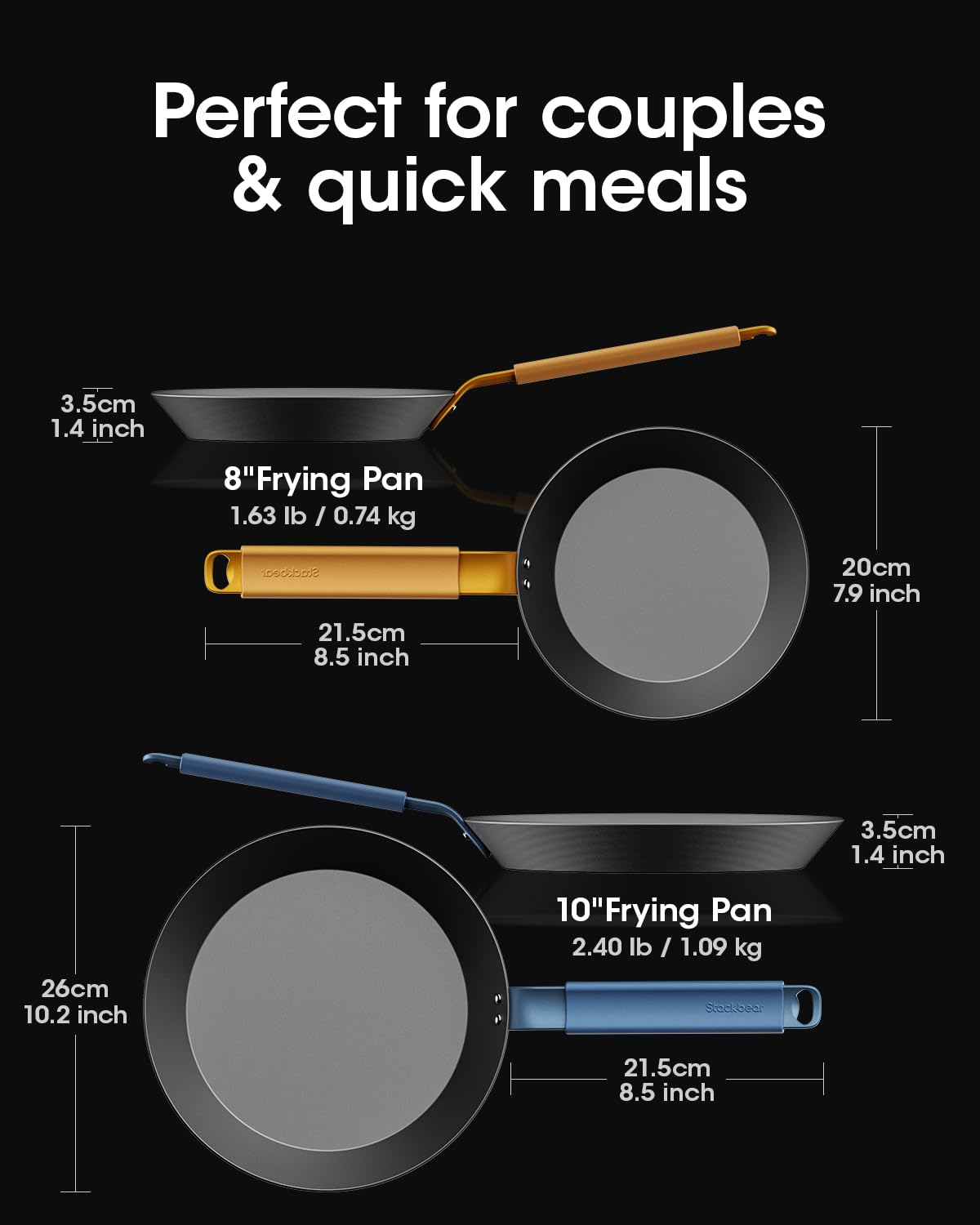 Carbon Steel Frying Pan Set - Durable & Pre-Seasoned -2