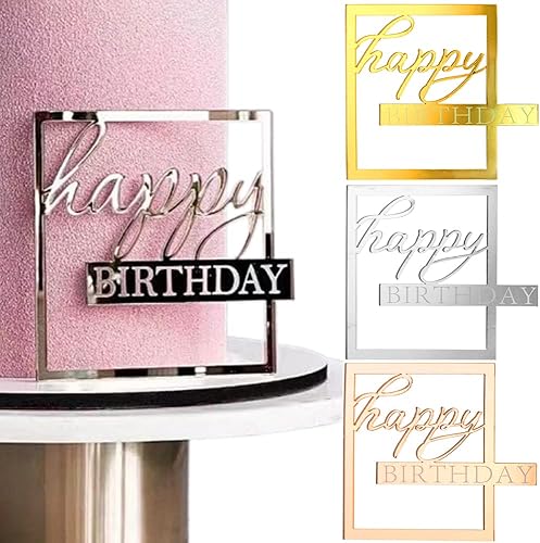 Decoración acrílica para tartas de feliz cumpleaños, decoración de cupcakes con marco hueco para decoración de pasteles para mujeres y hombres,
