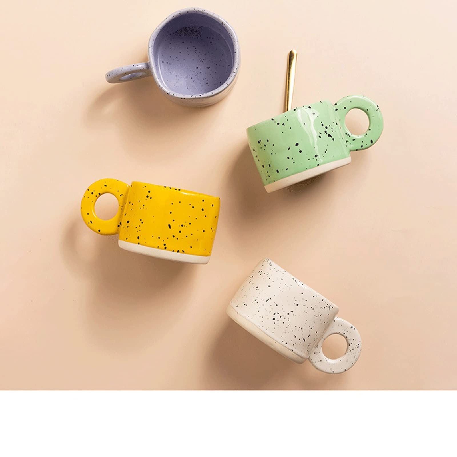 Taza de café de Viaje con asa de Anillo, Taza de cerámica de Color Caramelo, Taza de café con Leche, artículos para Beber para el hogar y la Oficina, Tazas con asa para Horno microondas (púrpura)