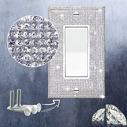 Image of Shiny Silver Rhinestones Wall Plates Light Switch Decorative Cover Plate Single Toggle For Kitchen Bathroom Rhinestones Outlet Covers Wall Plate