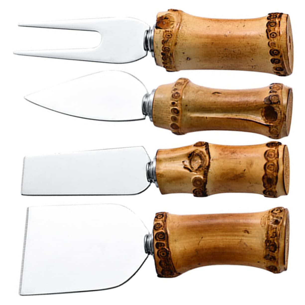 NAMOARLY Ergonomic Cheese Knife Set 5-piece Bamboo Cheese Tools Cheese Slicer Fork Spatula Cutter for Daily Use
