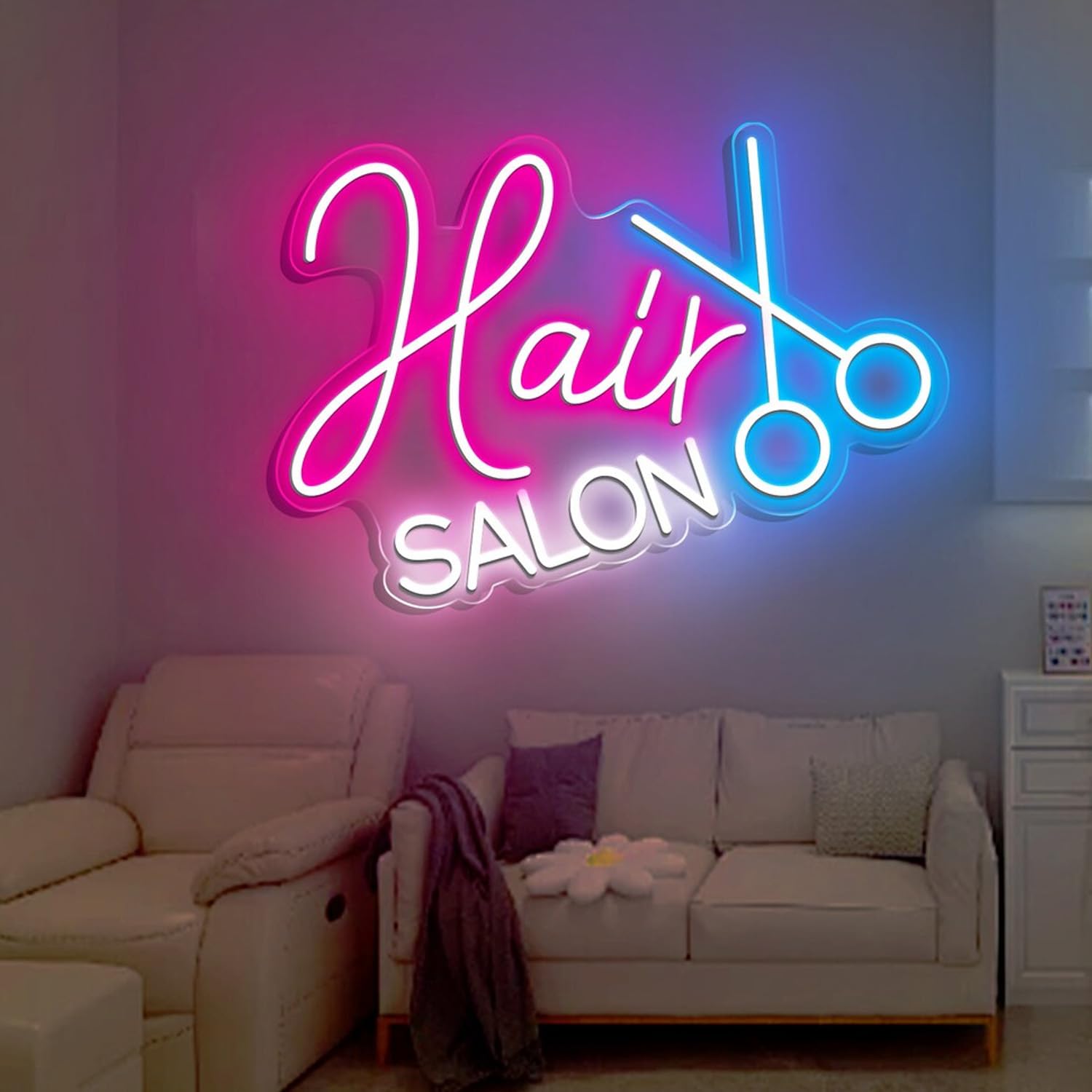 Hair Cut Salon Open Neon Sign for Barbershop Scissors Wall Decor, LED Haircut Barber Neon, Business Signs Light,Barbershop Open Sign — image 1