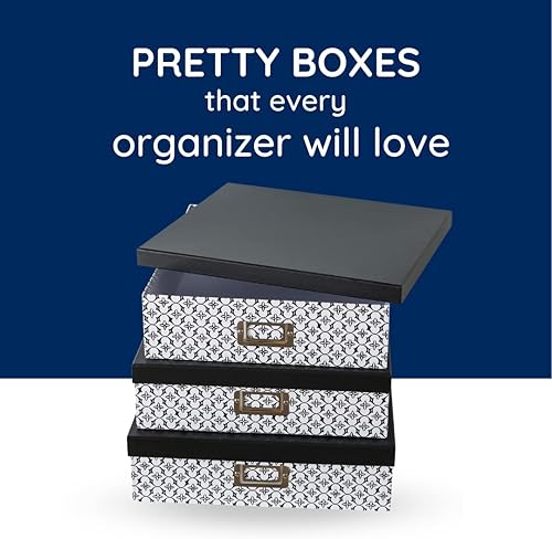 Miniatura 4 de Soul & Lane Cajas de almacenamiento decorativas en blanco y negro con tapas para organizar, juego de 3 cajas de almacenamiento jumbo para álbumes de