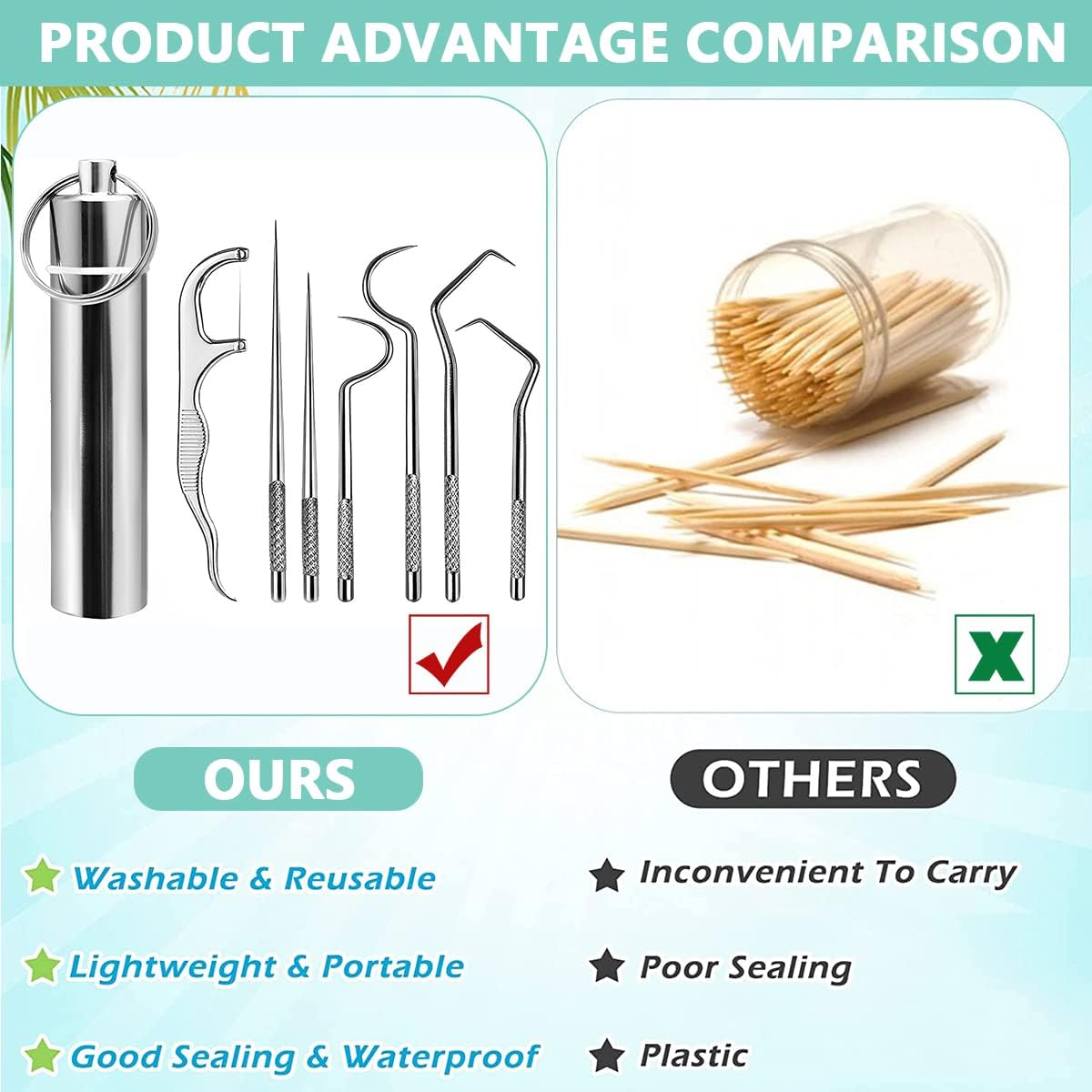 ToYooZe Teeth Cleaning Tool Kit 7 in 1, Professional Dental Kit with Stainless Steel Tooth Picks, Tartar Remover, Dental Scalers, Floss Picks, and Oral Hygiene Tools for Home and Travel 2