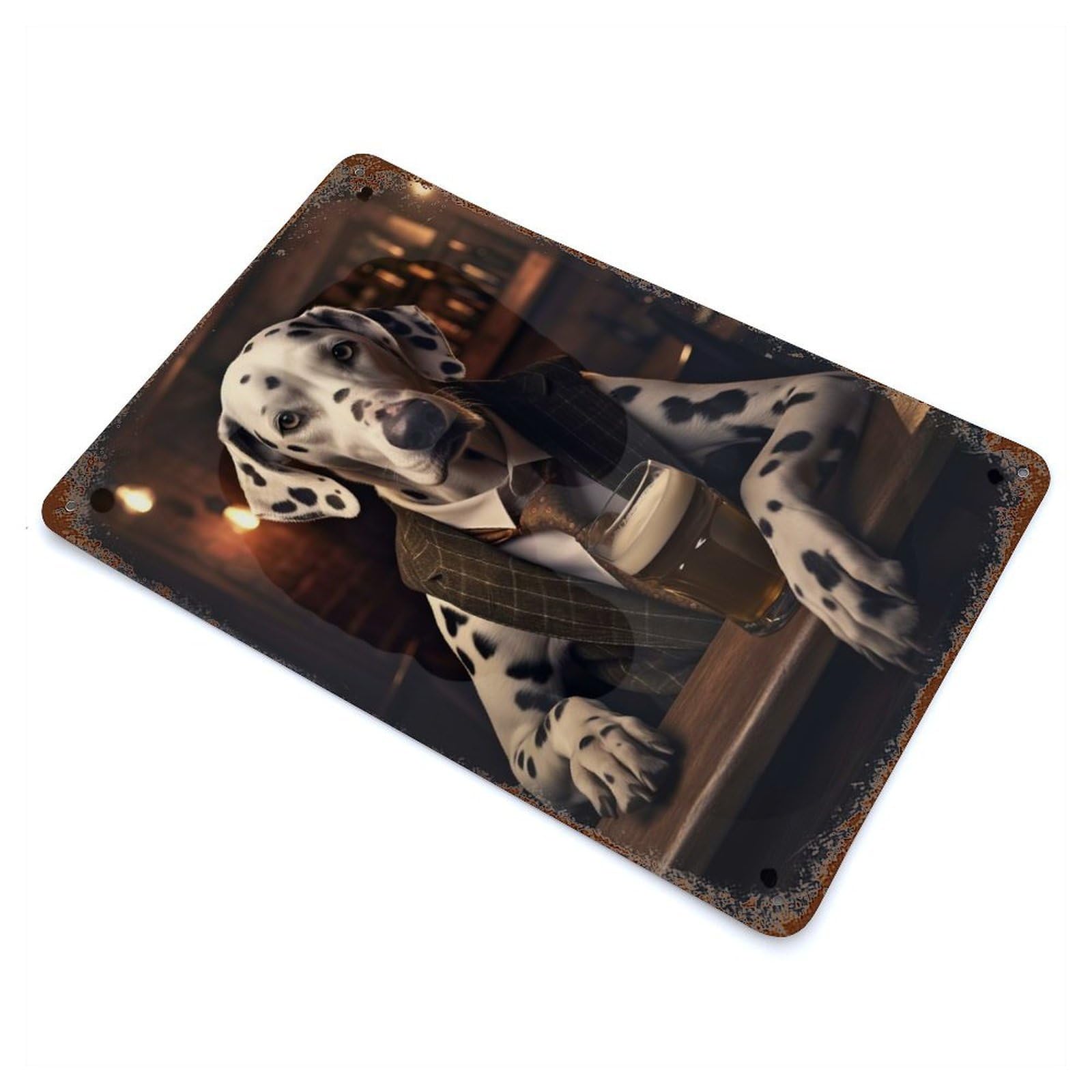 Dalmatian in The Pub Rusty Metal Tin Sign 11.8"x7.9", Industrial Home Decor for Garage, Pub Or Kitchen