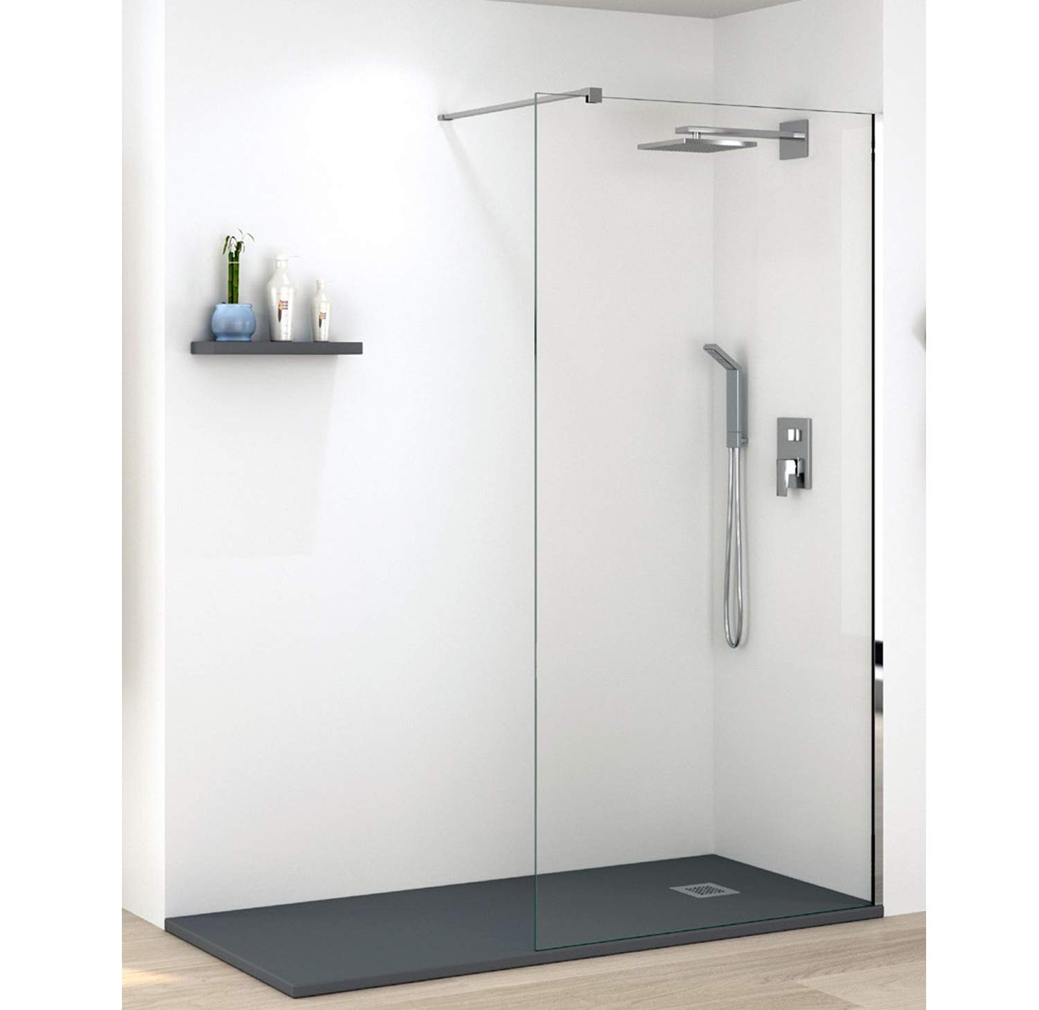 Mampara de Ducha FIJA FRONTAL Málaga – Panel Pantalla Fijo TRANSPARENTE – 200cm Altura - Cristal Templado antical y 8mm de espesor Varias Medidas Disponibles – Cromo, 40 cm (1 fijo)