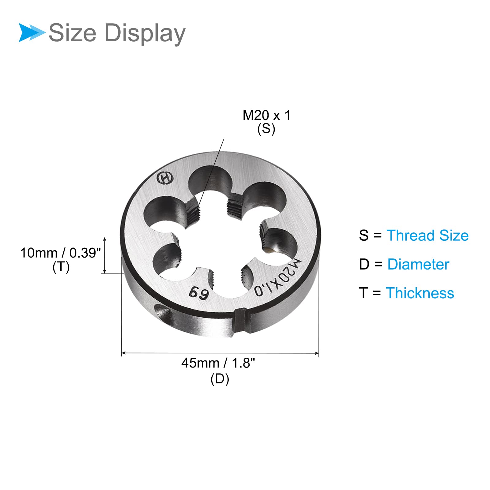Tondo Filettatura Matrici, Metrico M20 x 1 Filetto, 9SiCr Lega Utensile Acciaio Vite Fresatura Utensili - (per Macchina Filettatura Riparazione), 1 pezzo