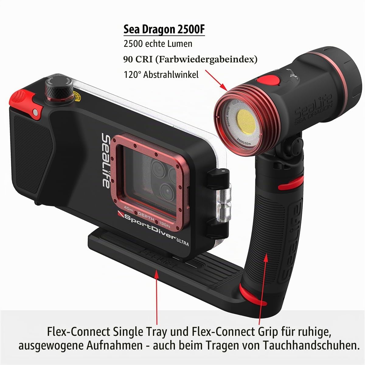 Sealife SportDiver Ultra Unterwasser-Smartphone Gehäuse & Sea Dragon 2500 Lumen Licht, wasserdichte Fotografie, einfache Kamerasteuerung, passend für Smartphones bis zur Größe des iPhone 17 Pro Max