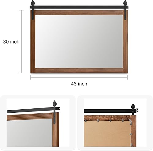 Miniatura 2 de YOSHOOT Espejo de madera para puerta de granero, espejo de baño rústico de 48 x 30 pulgadas, espejo de pared de granja, espejo de madera para sala